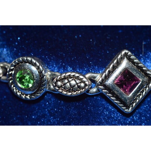 Premier Designs Silver Tone Links Bracelet Multicolored Gemstone Stone Art Deco - Picture 7 of 11